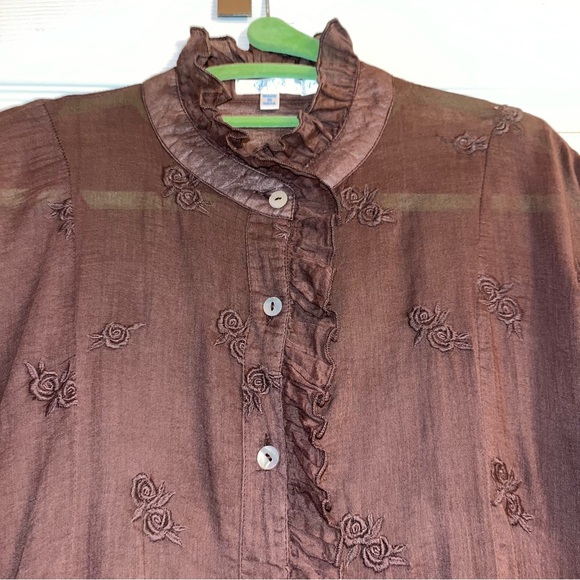 Kyla Seo Cotton Semi Sheer Embroidered Button Down Blouse - Picture 3 of 12